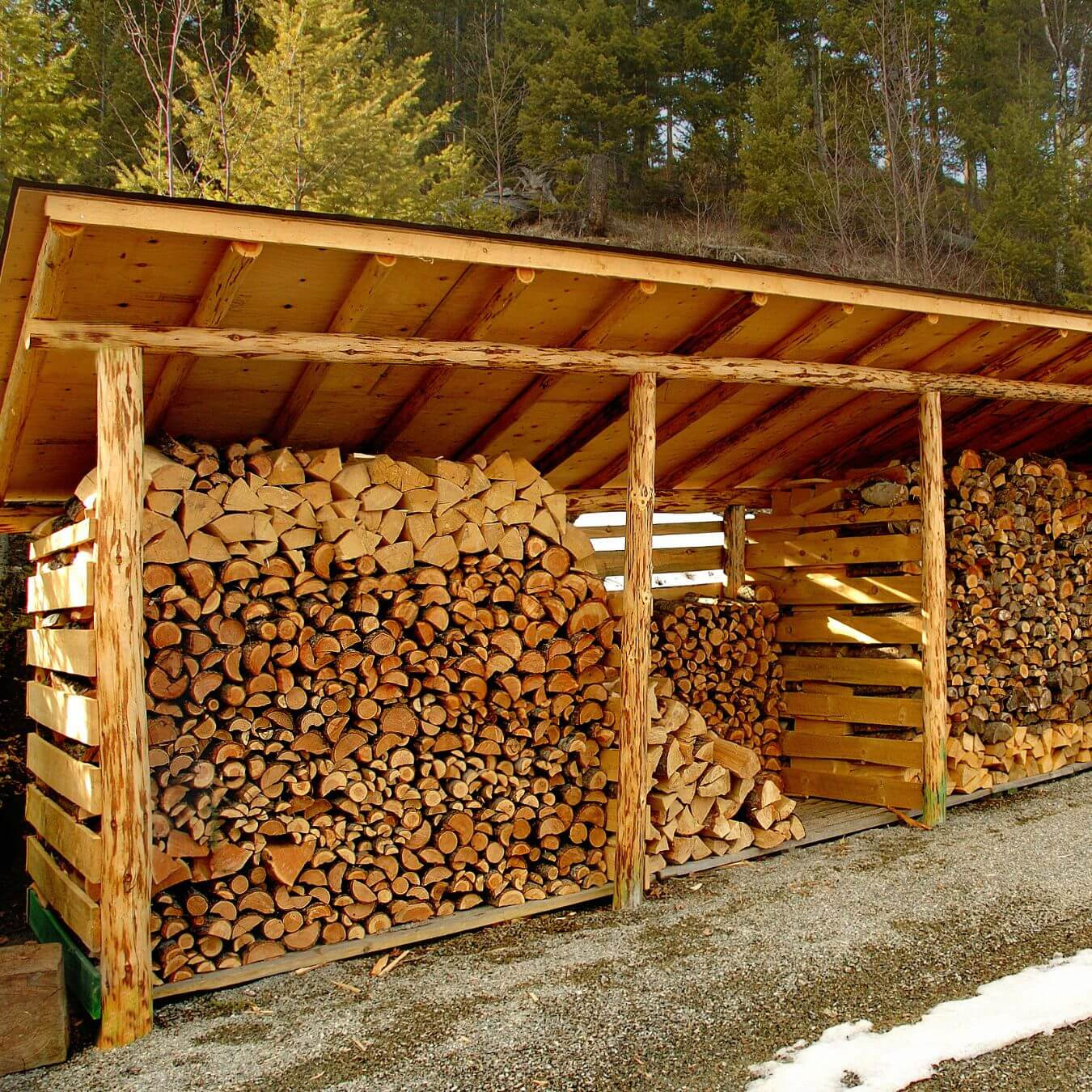 Chopped wood in a covered wood pile