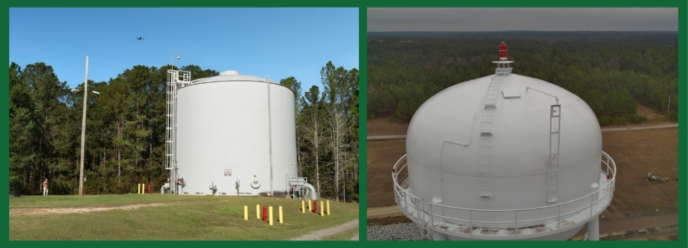 Side by side photos taken by a drone at the Savannah River Site