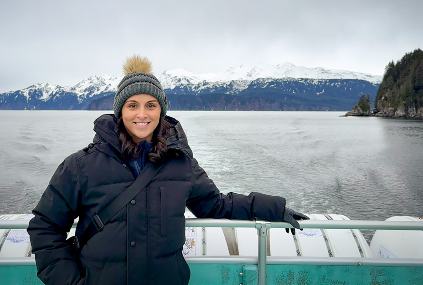 Sandy Pagan on boat in Alaska