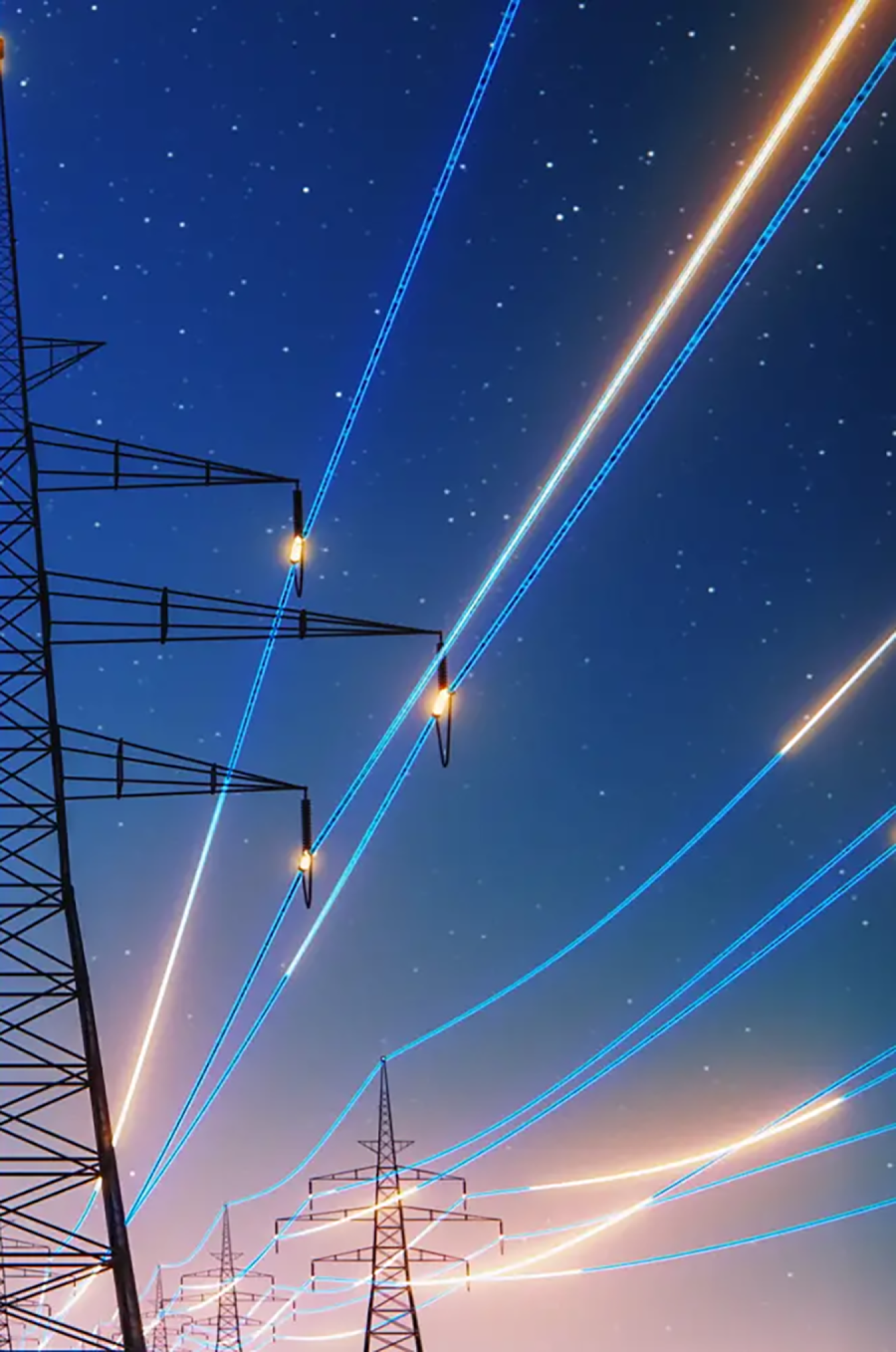 Power grid lines at night