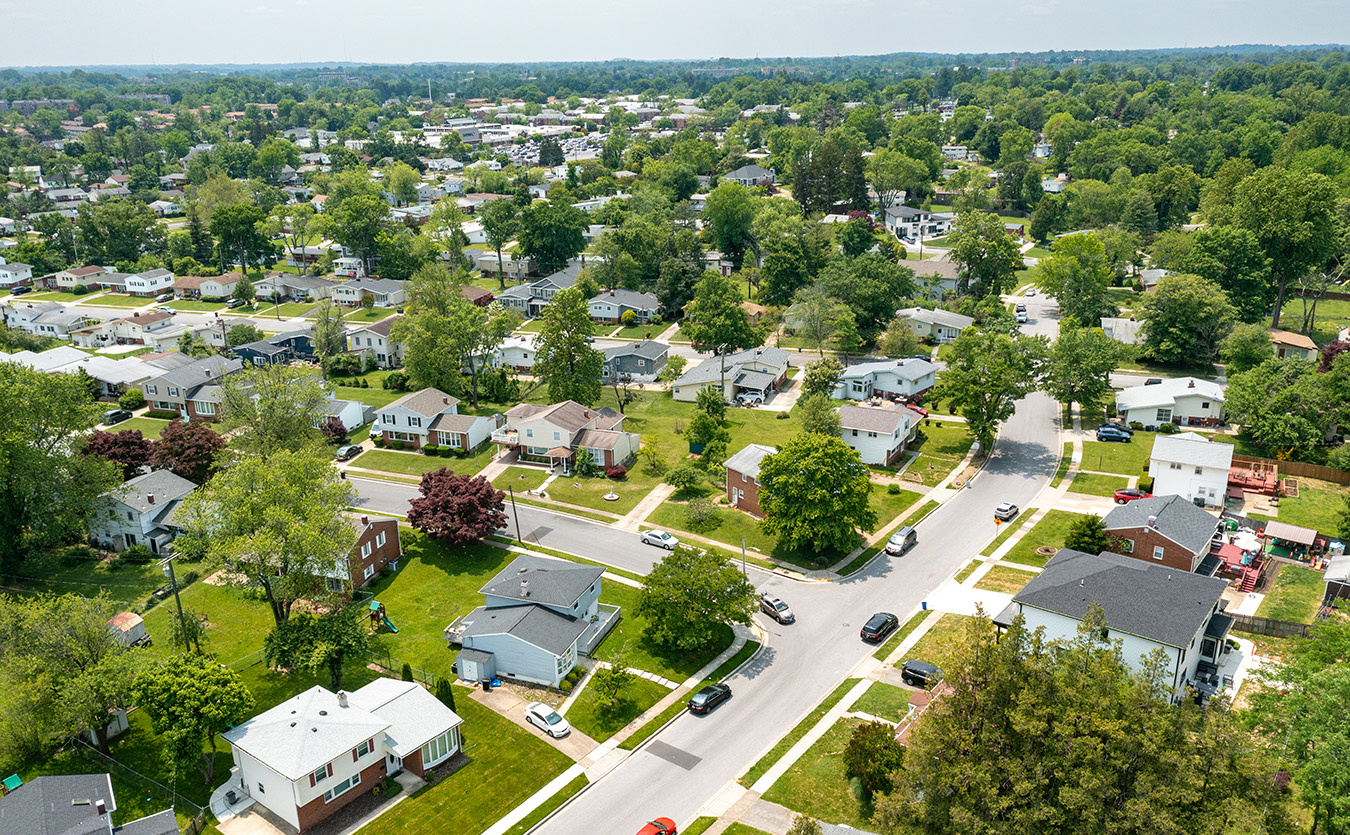 Aerial view of residential homes