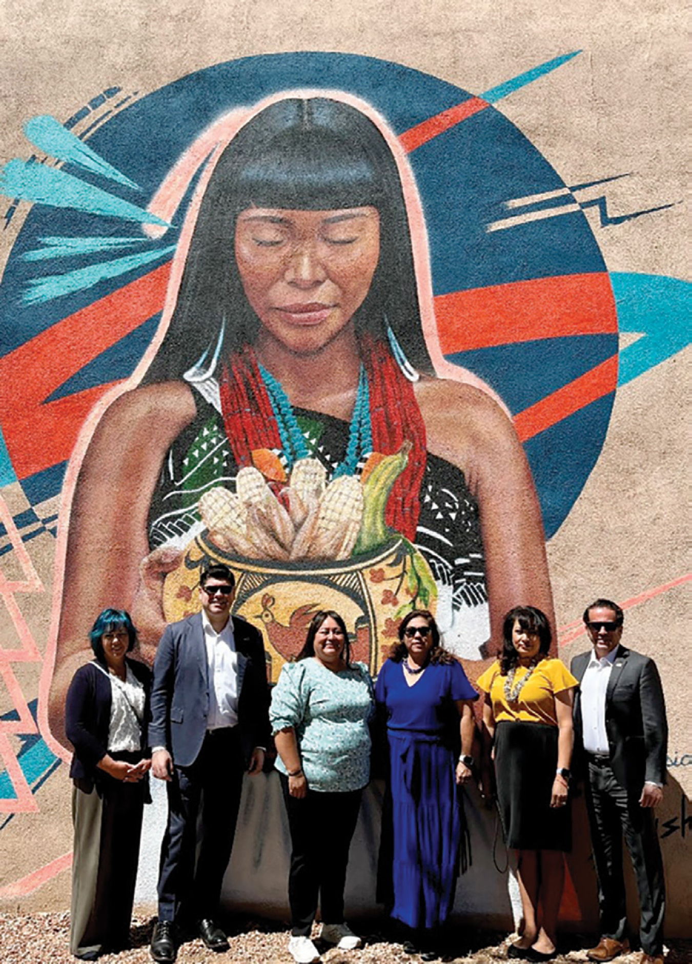 Group pose for photo at Santa Fe School