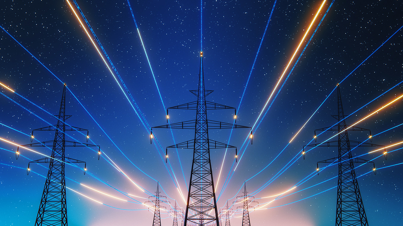 Transmission lines at night
