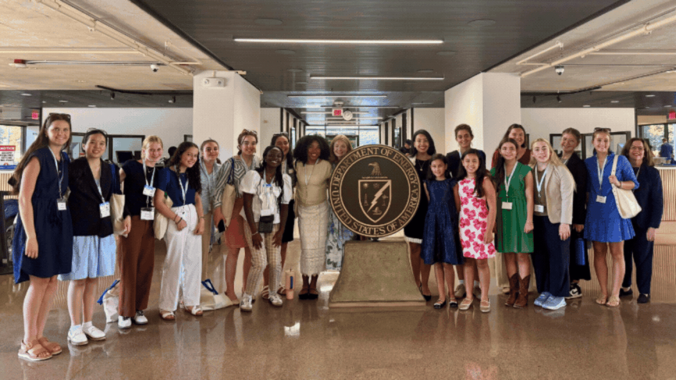 Rotating set of images if a group of high school students at the DOE Headquarters building