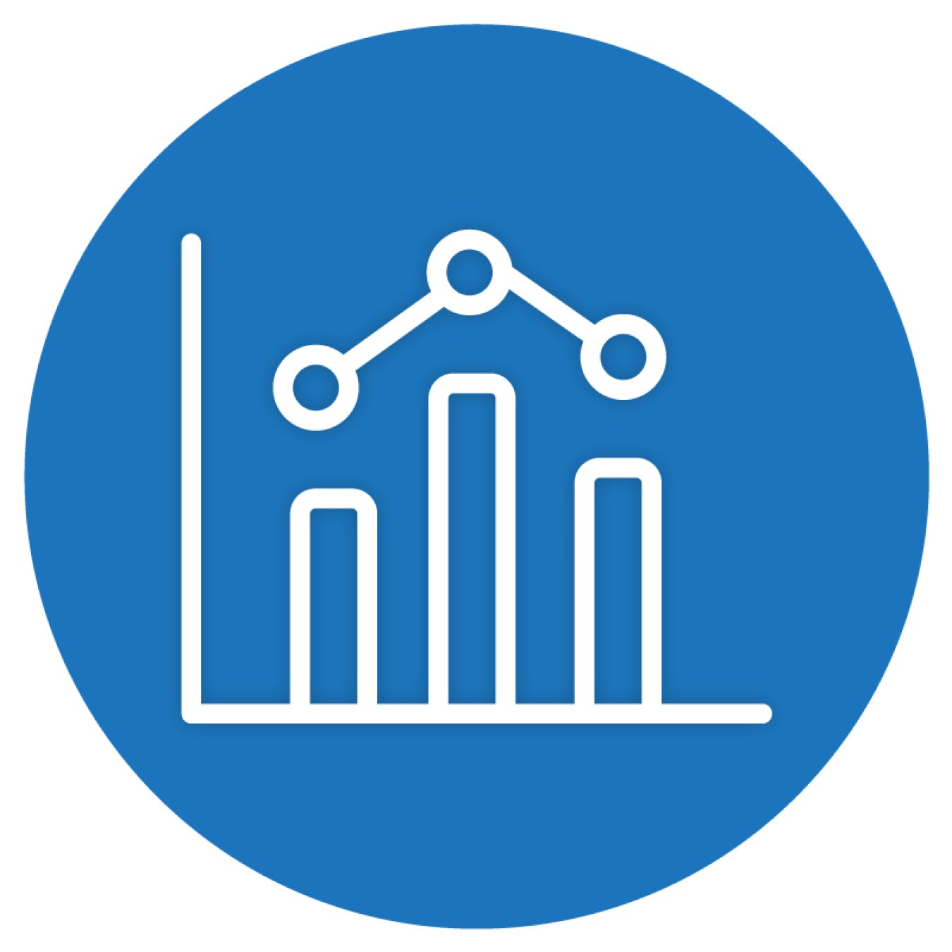 Blue Data Analytics Icon with a graph in a white outline.