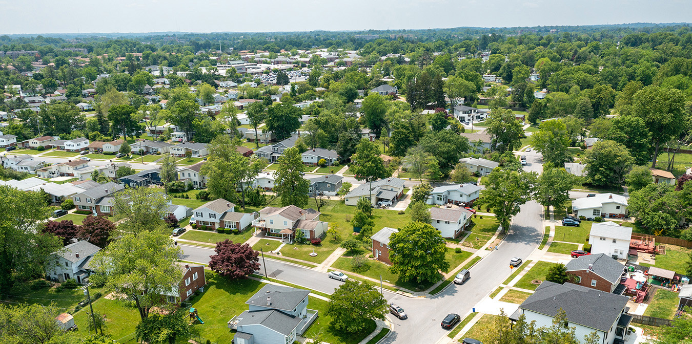 Aerial view of a suburban neighborhood