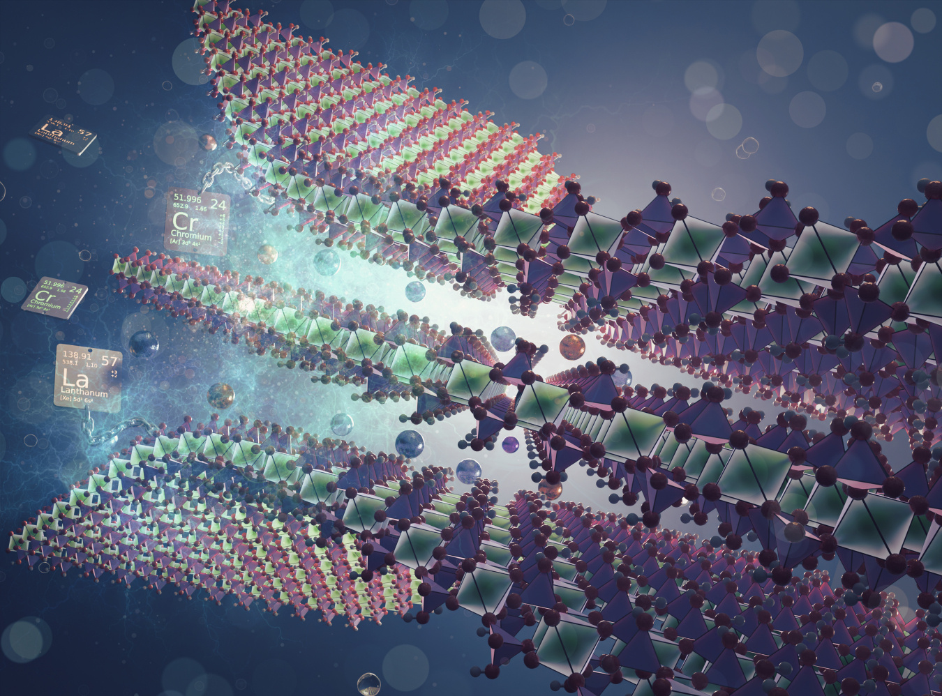 Cover art of the journal Dalton Transactions. It depicts the loading and retention of Cr3+ and La3+ into the alkali metal-substituted alpha-zirconium phosphate. 