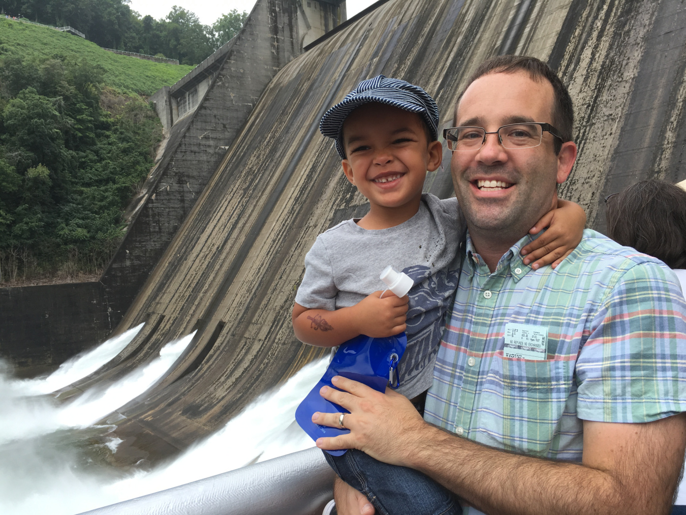 Curt Jawdy and his son in front of Norris Dam