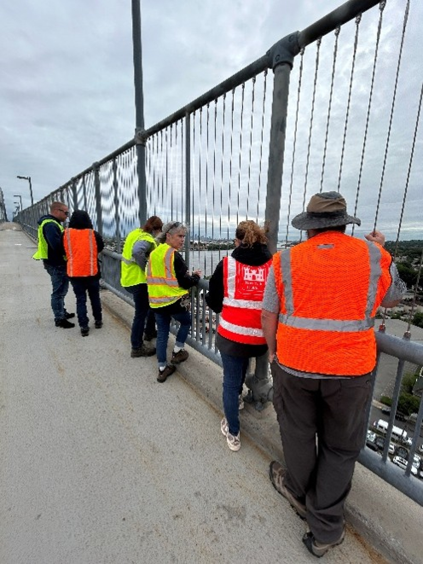 Lutz, center, with U.S. Army Corps of Engineers staff, overlooking the future Staten Island Site in New York City in May 2026.