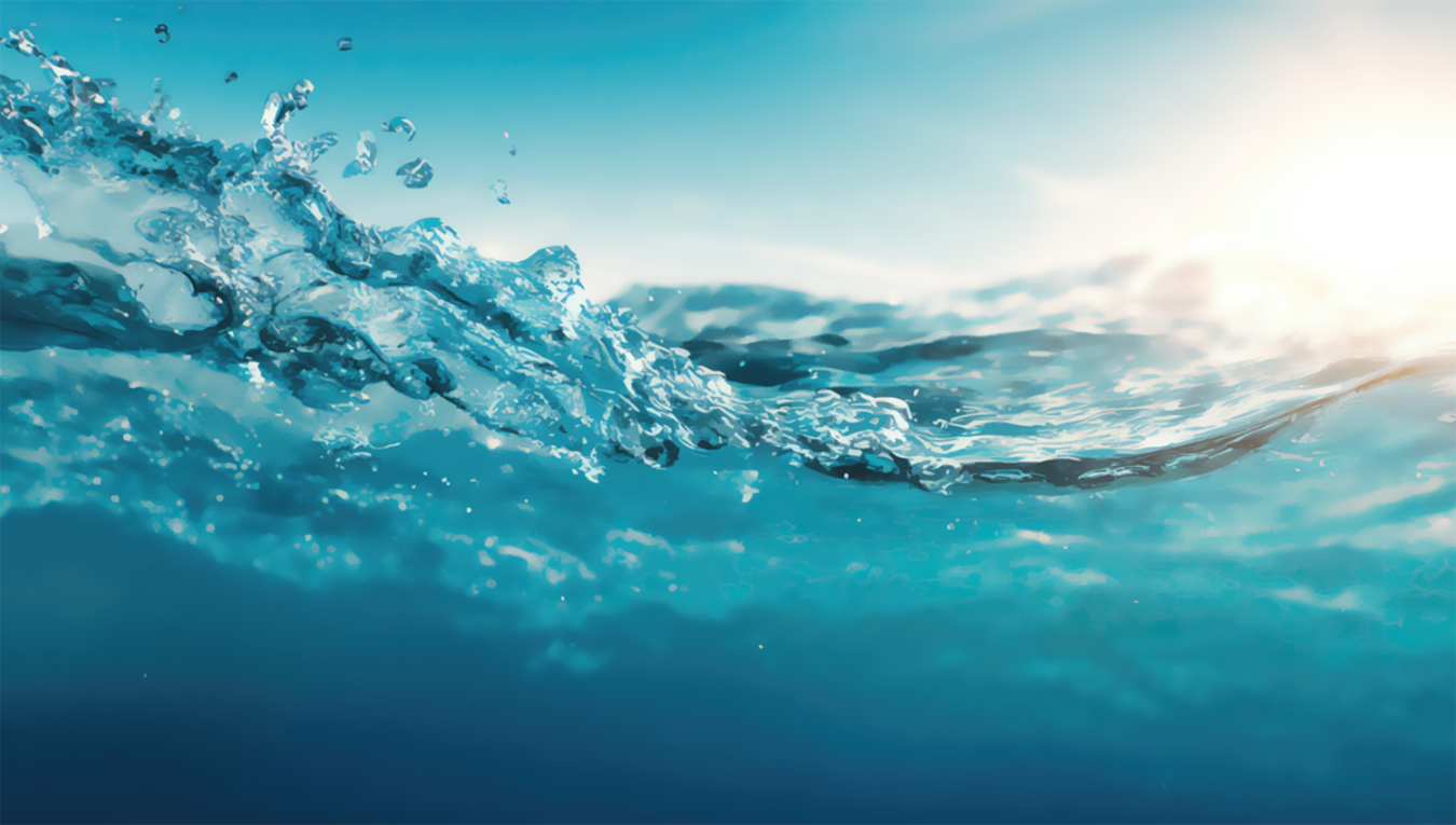 Sunlight shines across the surface of blue ocean 