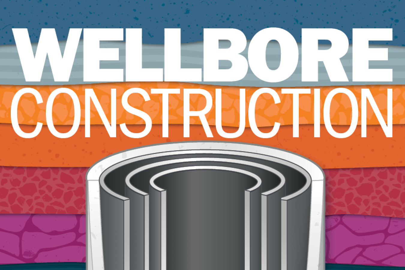 Wellbore Construction. The text appears against patterned subsurface layers, and below the text is an illustration of wellbore materials.