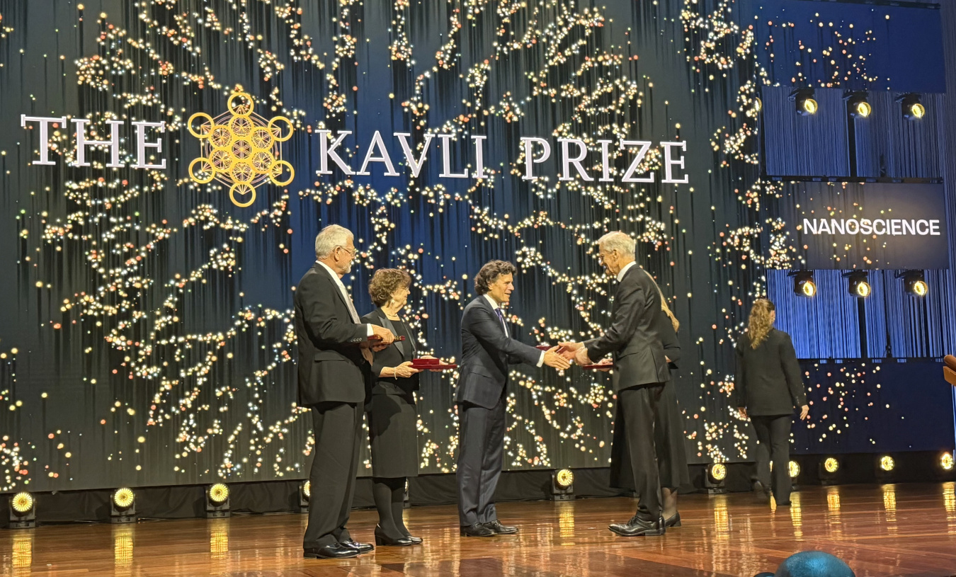 Eva Andrei, Pablo Jarillo-Herrero, and Allan H. MacDonald received the Kavli Prize in Nanoscience for their contributions to twistronics. DOE’s Under Secretary for Science Darío Gil attended the ceremony to congratulate Andrei and support the awardees.