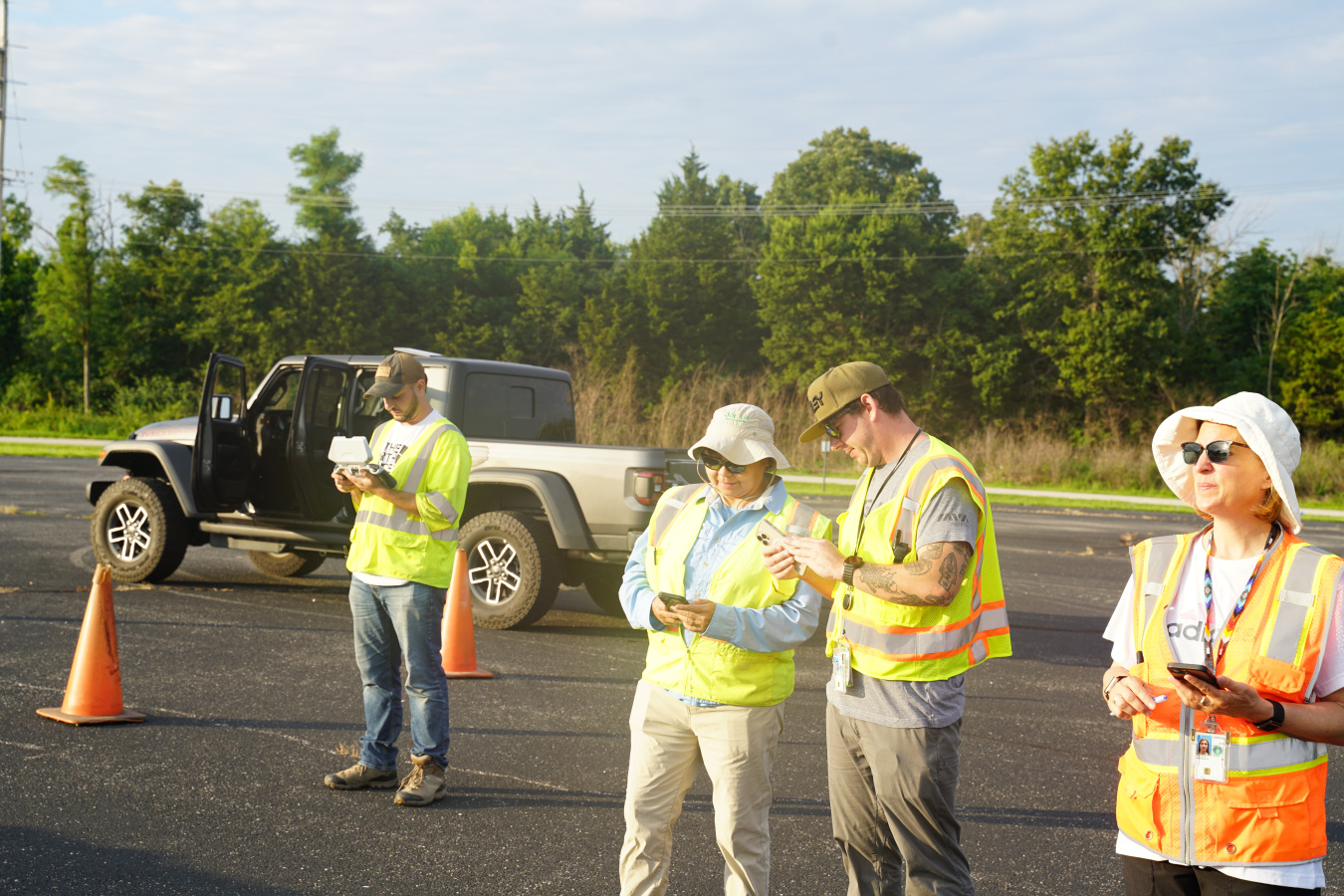 The aviation safety and management team watch flight progress and track it on the drone’s livestream.