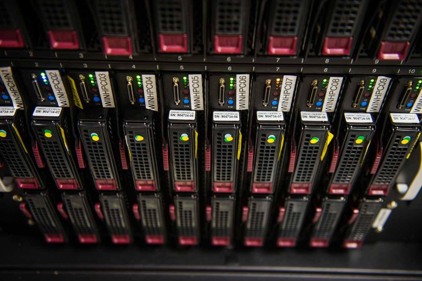 Computer racks in the high performance computing data center at the Energy Systems Integration Facility.