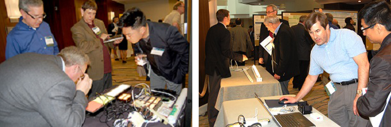 A lively poster session and reception following Day 1's presentations also featured a number of hands-on tabletop exhibits of SSL products that demonstrated innovative materials and design for manufacturing.