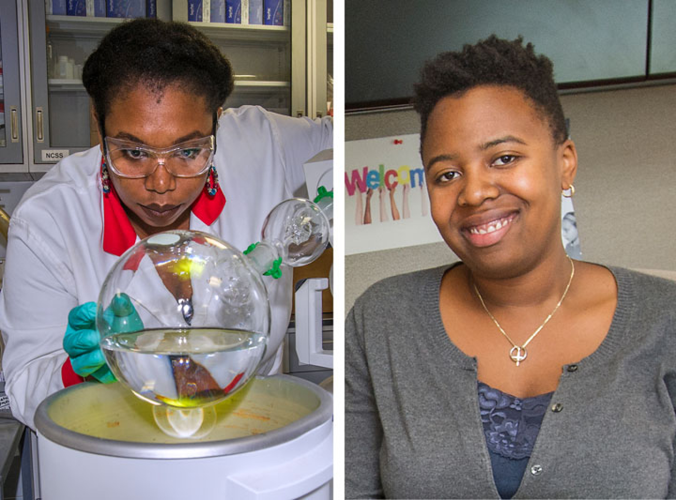 Graduate students Jasmine Hatcher (left) and Trishelle Copeland-Johnson (right) both launched their research careers at national laboratories through DOE's Community College Internships (CCI) Program.