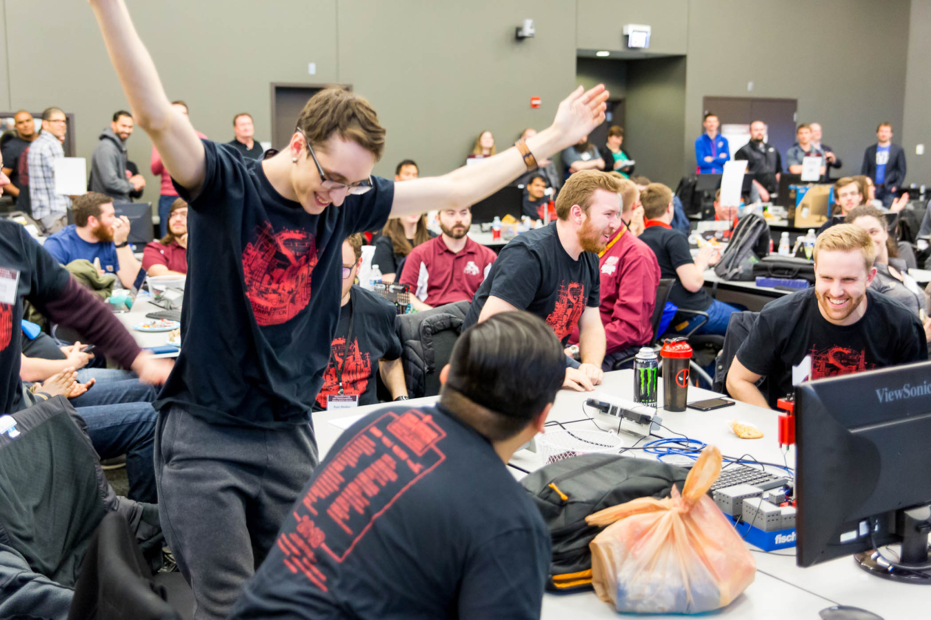 Members of the Lewis University (Romeoville, Ill.) team celebrate their win at the 2018 DOE Cyber Defense Competition.