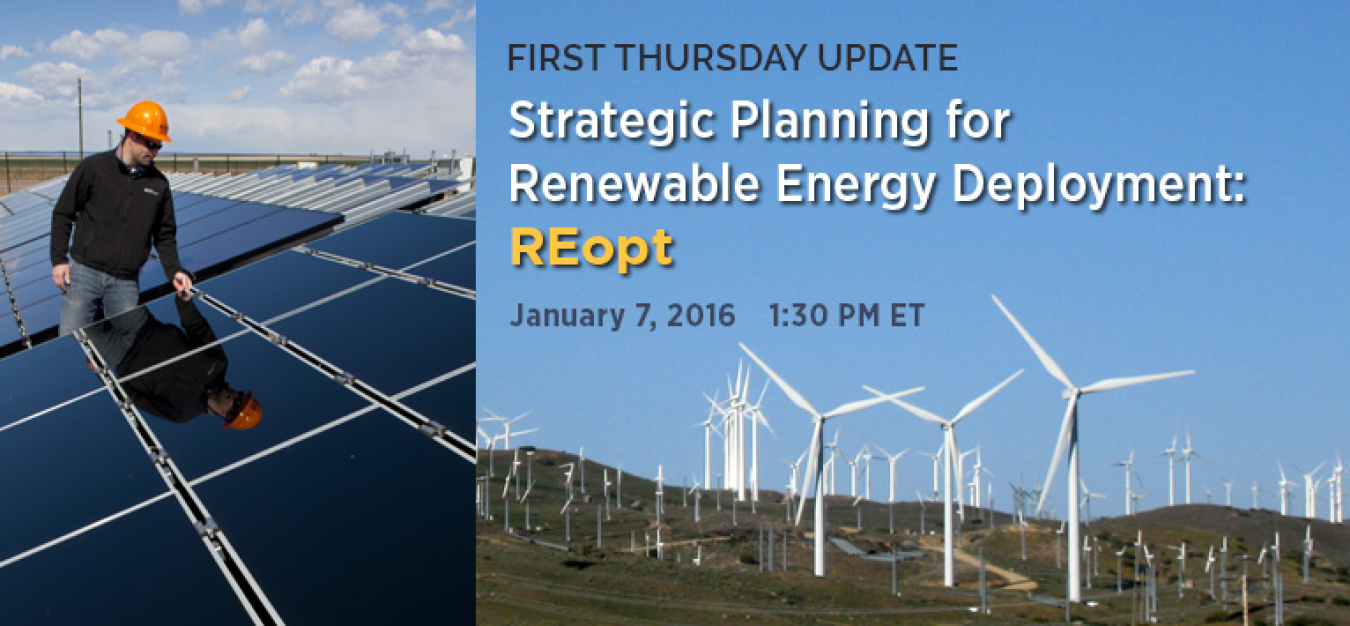 Graphic showing solar panels and wind turbines.