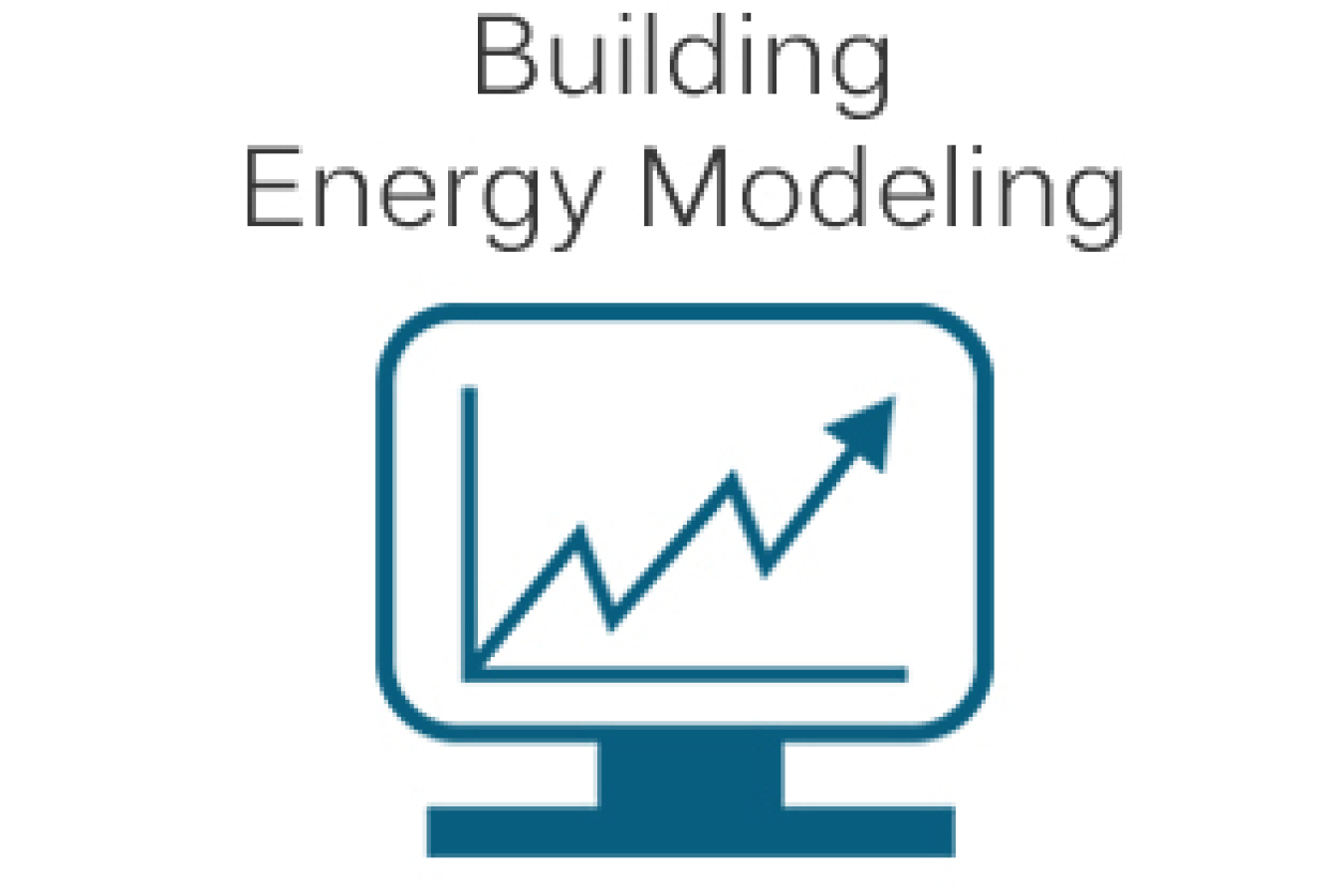 Graphic of a computer monitor with the words Building Energy Modeling.