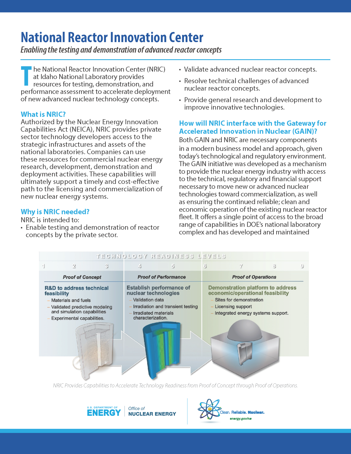 National Reactor Innovation Center Fact Sheet