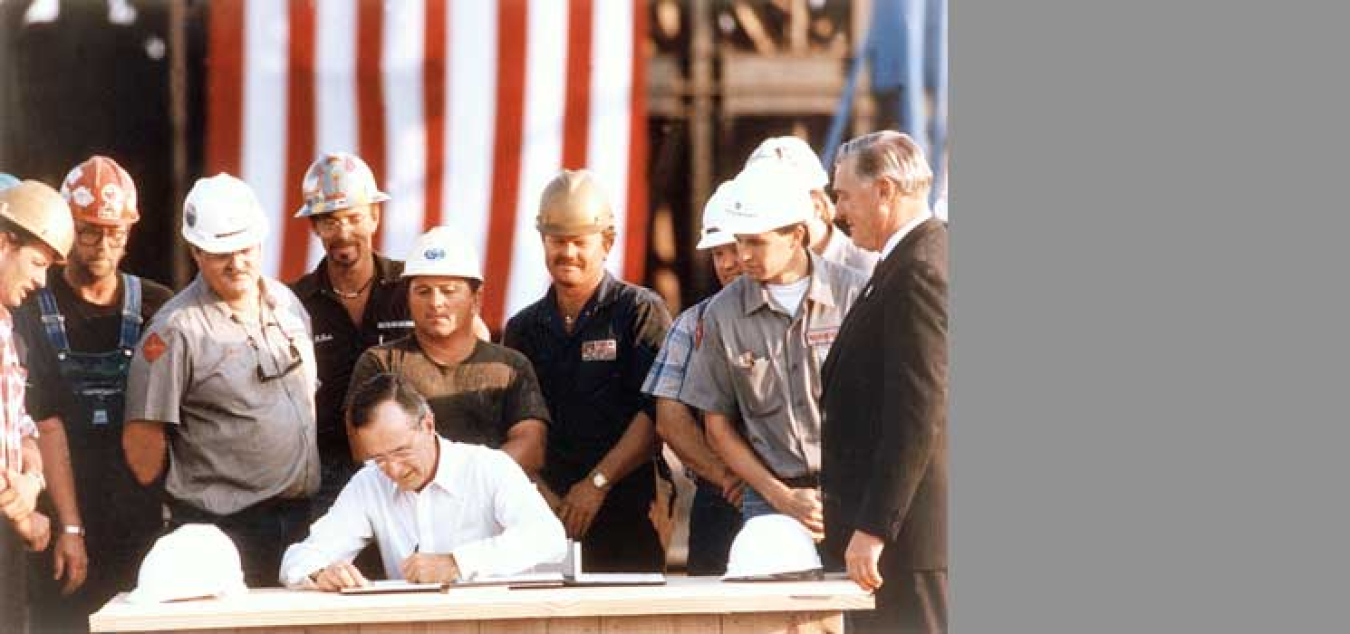 President Bush signs the Energy Policy Act of 1992, which assists the implementation of the National Energy Strategy.