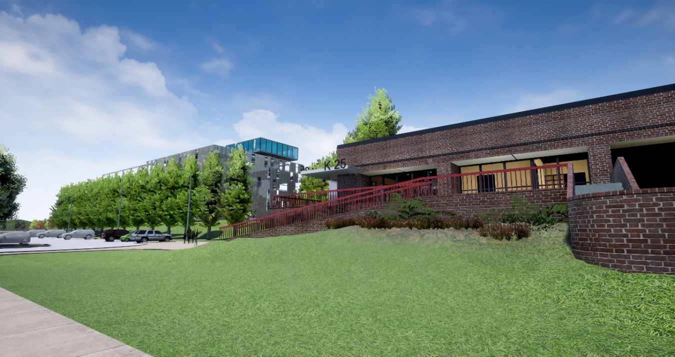 3-D render of new K-25 History Center, Equipment Building, and Viewing Tower