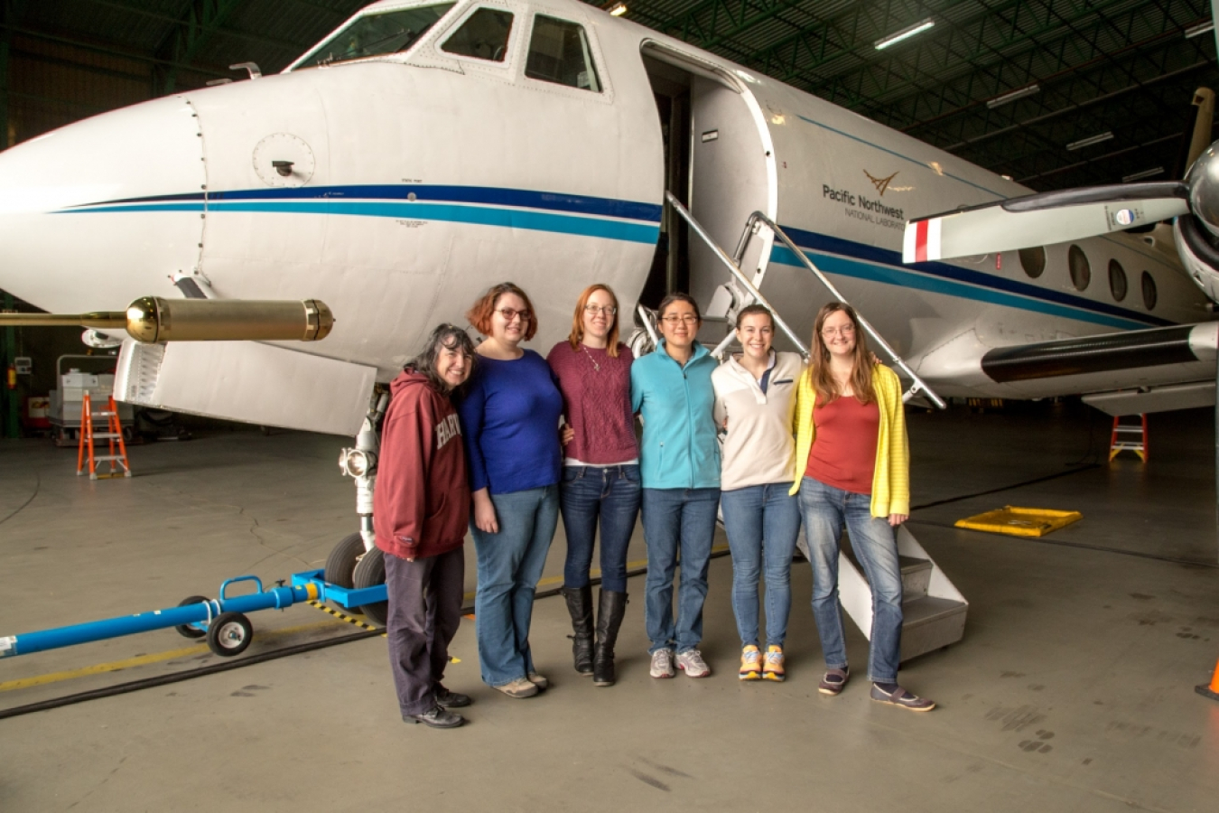 Female ARM Aerial Facility staff and instrument mentors during ACE-ENA gather in front of ARM’s Gulfstream-159 (G-1) research aircraft during the winter 2018 intensive operational period. 