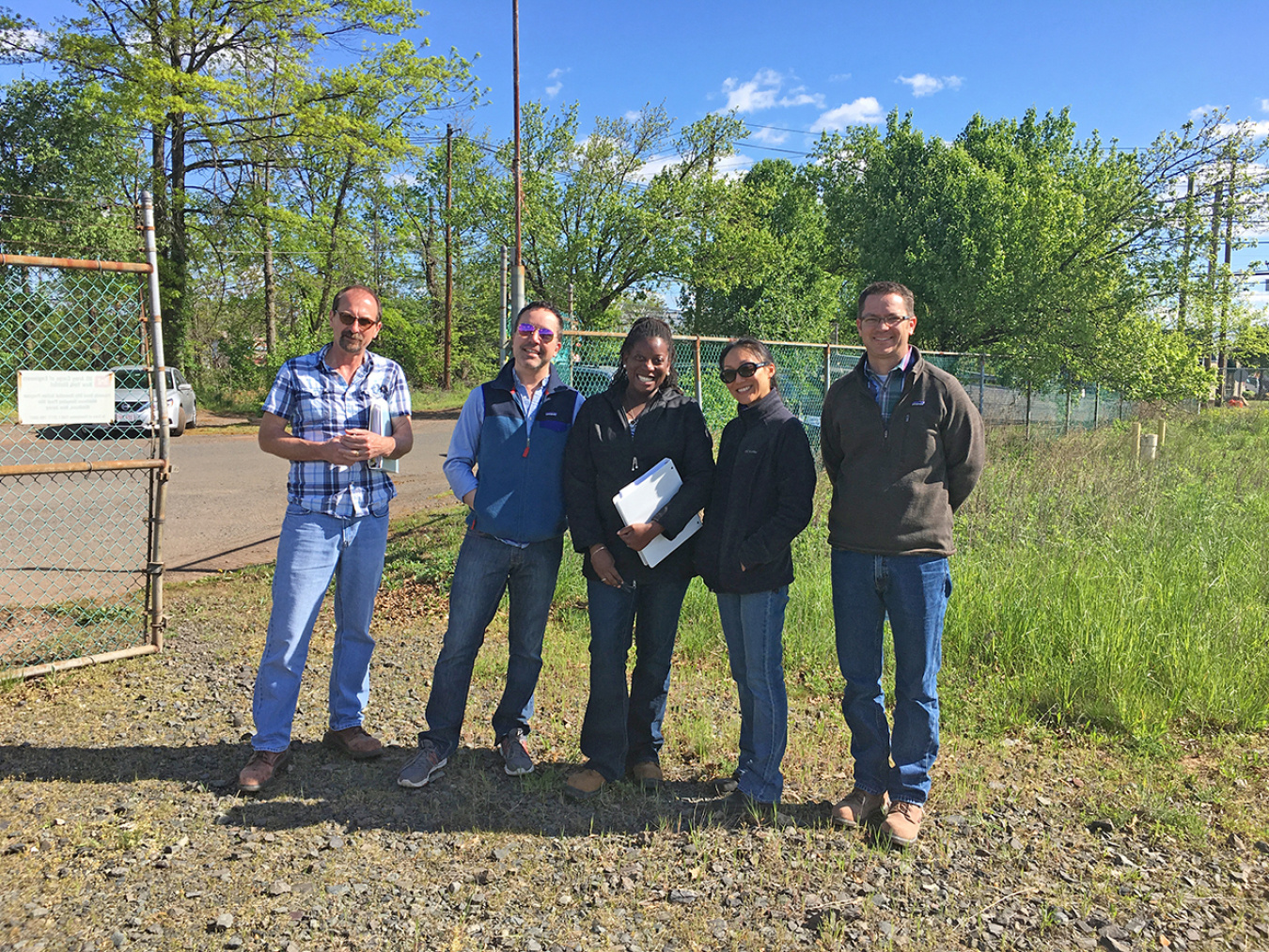2017 Middlesex site visit. From left to right, Carl Young (LMS), Bud Sokolovich (LM), Darina Castillo (LM), Helen Edge (USACE), John Hackett (LMS)