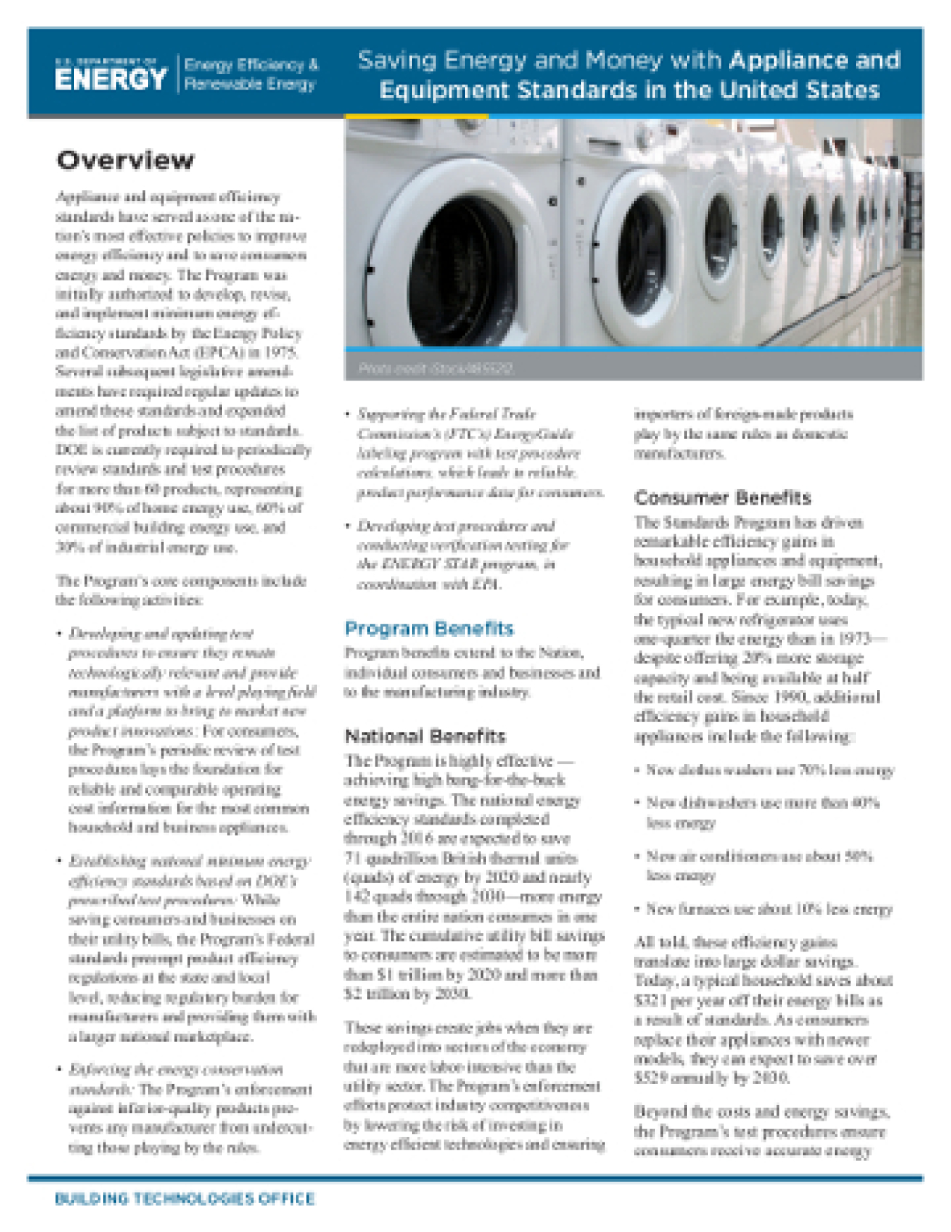 Image of the cover of the Appliance Standards fact sheet.