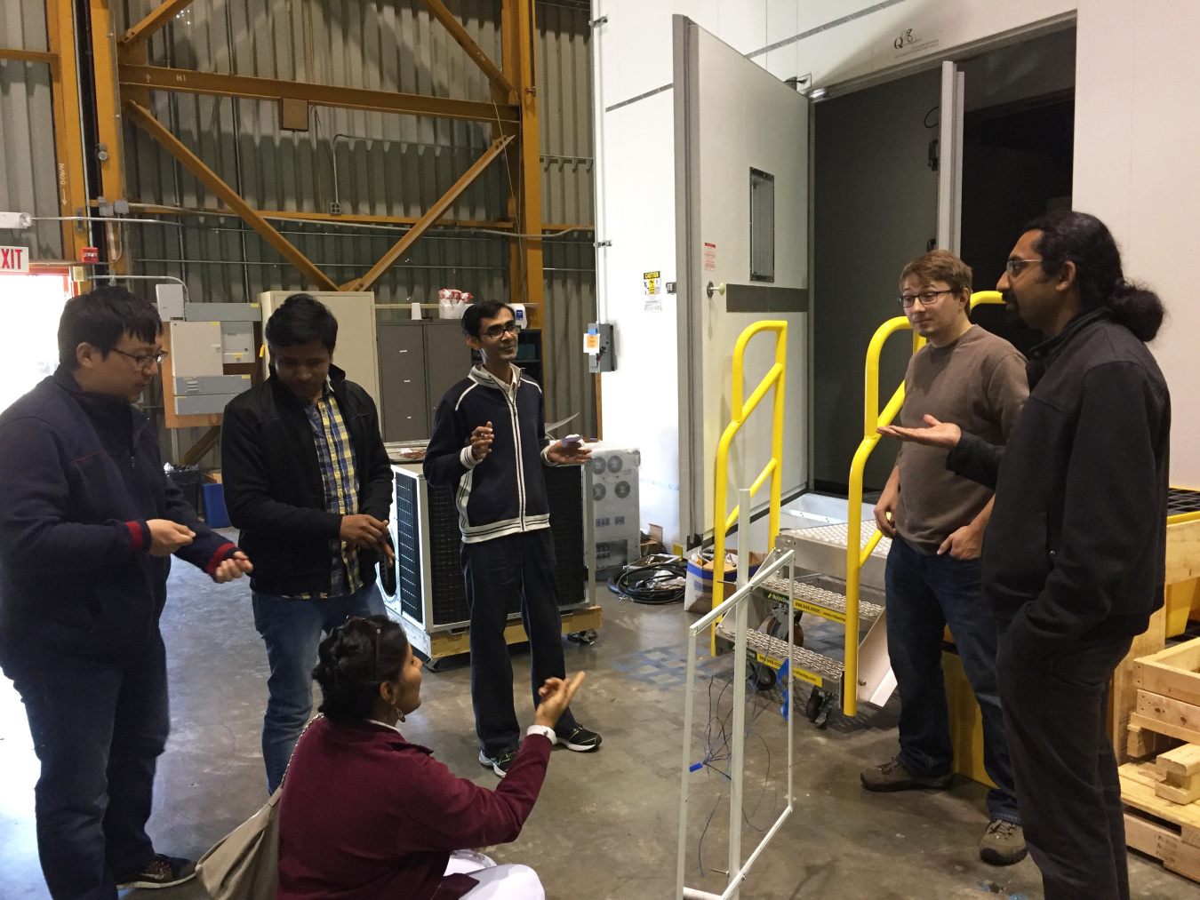 Animated research exchange between U.S. and Indian scientists and researchers at the advanced HVAC (heating, ventilation, and air-conditioning) test lab at Lawrence Berkeley National Laboratory.