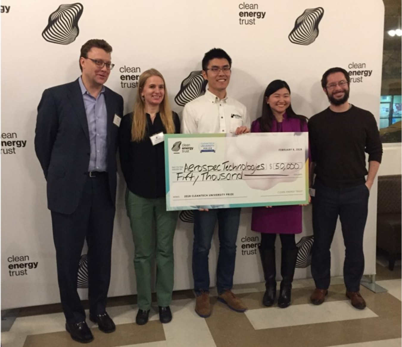 Aerospec Technologies from Northwestern University took home the top $50,000 prize at Clean Energy Trust’s 2018 Cleantech University Prize (Cleantech UP) showcase.