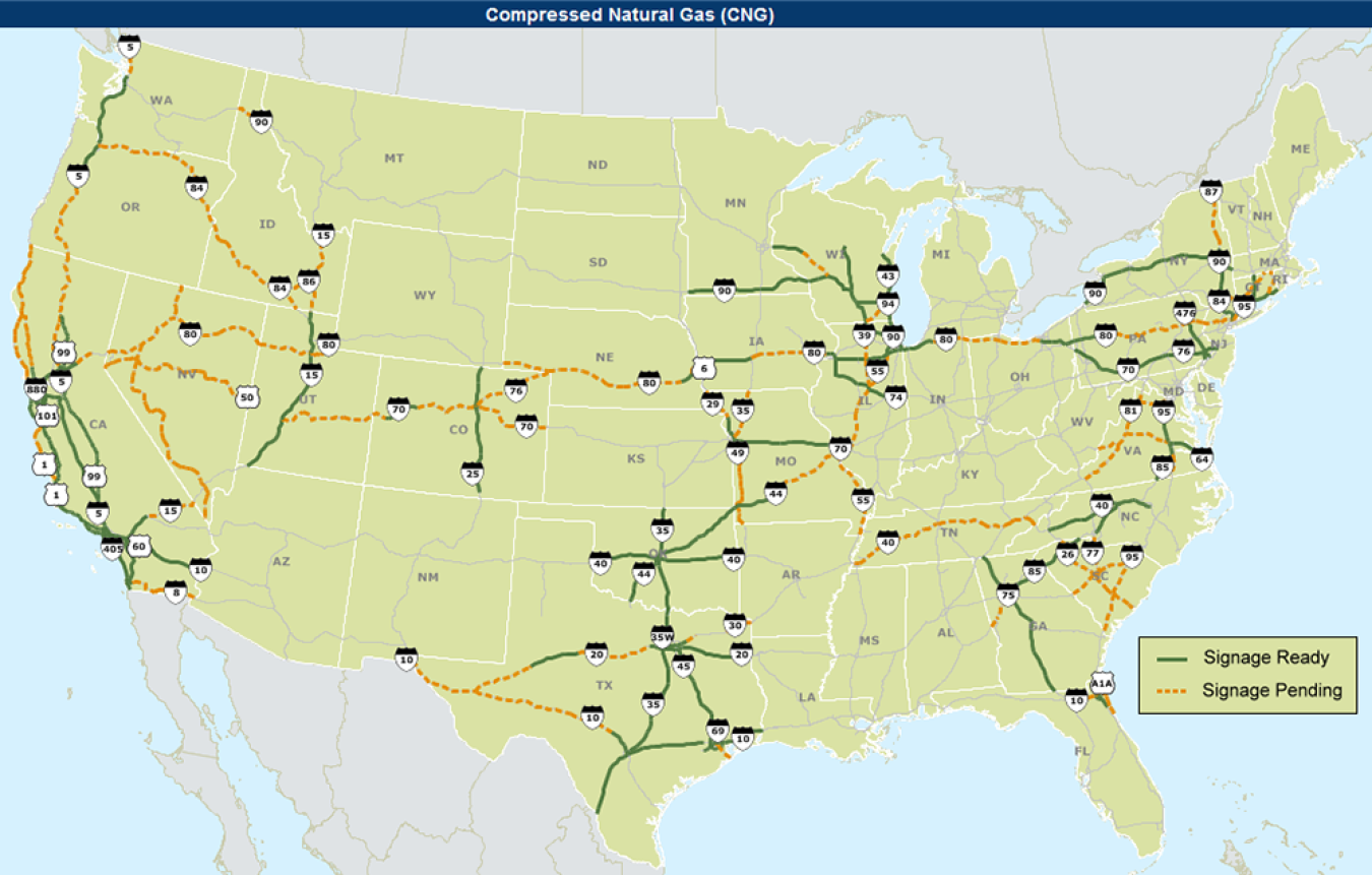 CNG Alternative Fuel Corridor Map as of January 5, 2017