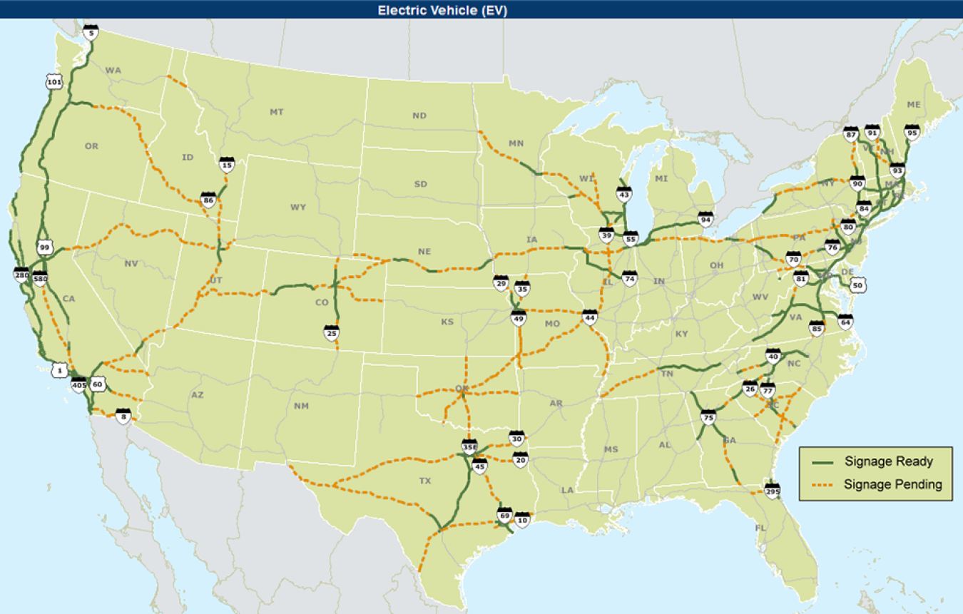 Electric Vehicle Charging Corridor Map as of January 5, 2017