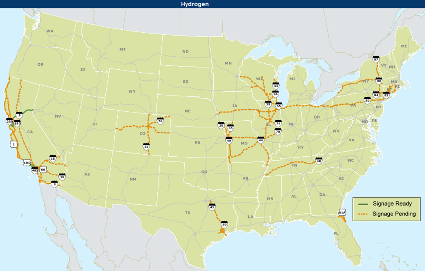 Hydrogen Corridor Map as of January 5, 2017