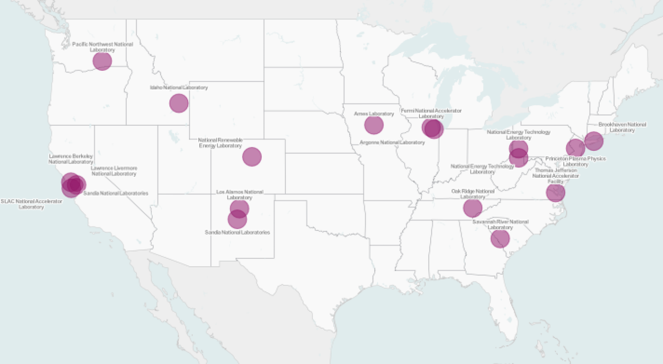 Map of the National Laboratories