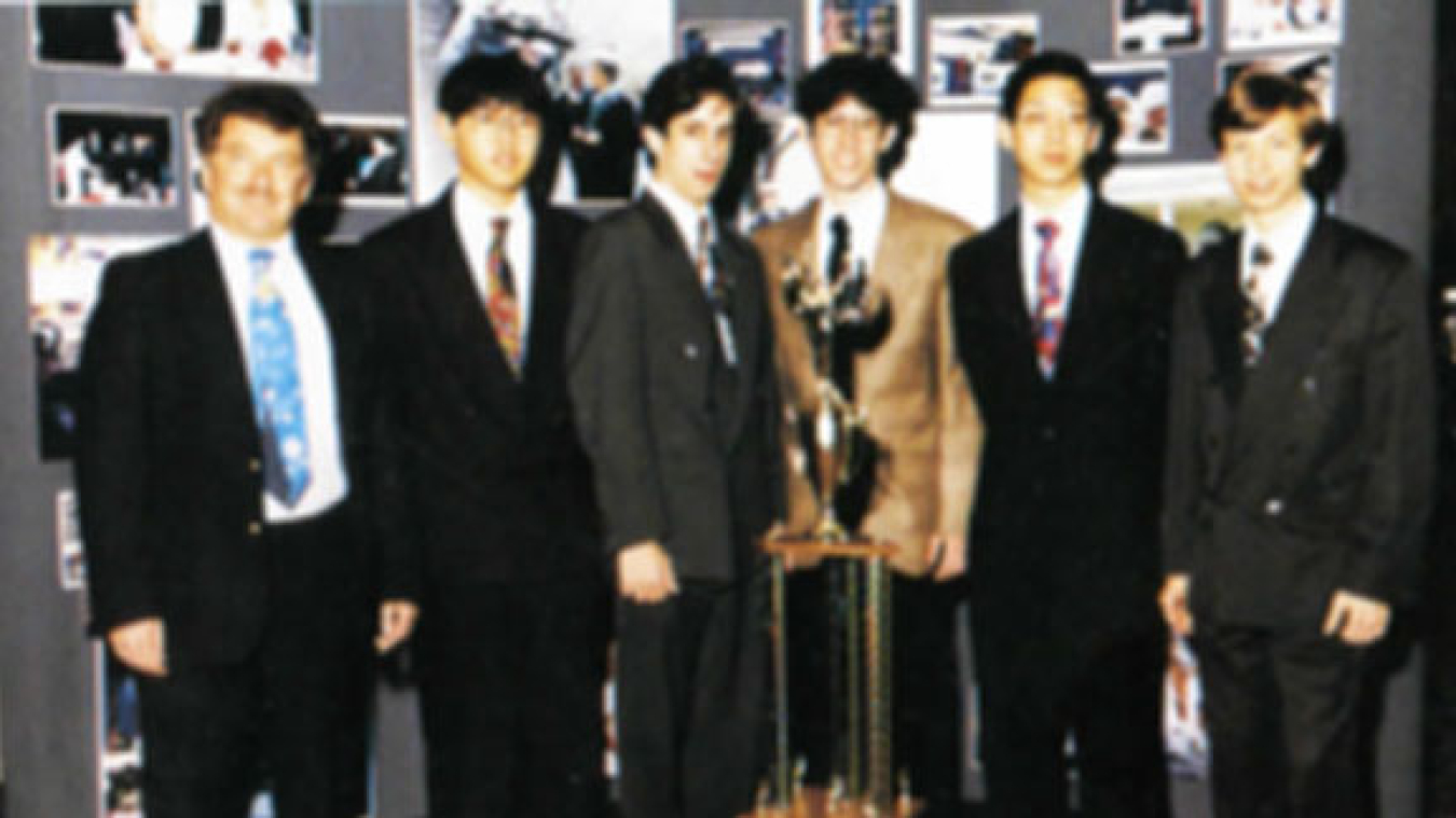 (left to right) Coach Art Altschiller, Do Joon Ra, Michael Mazur, Jonathan Kirzner, Michael Chu, and Scott Schneider.