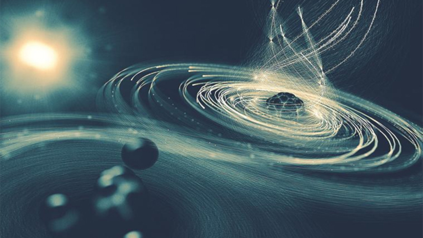 In this illustration, an X-ray laser pulse from SLAC's Linac Coherent Light Source knocks so many electrons out of a molecule's iodine atom that the iodine pulls in electrons from the rest of the molecule.