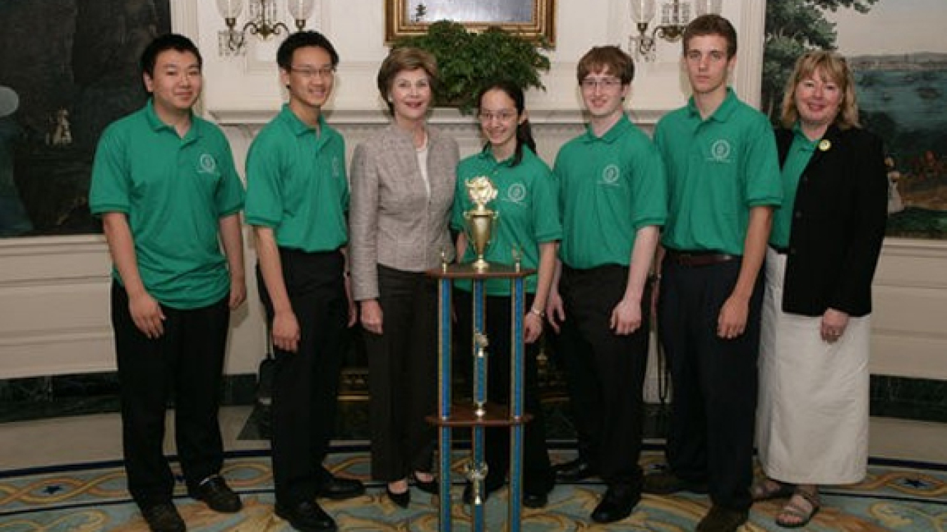 Francois Greer, second from right, and the team from State College Area High School were welcomed to the White House in 2008 by First Lady Laura Bush.