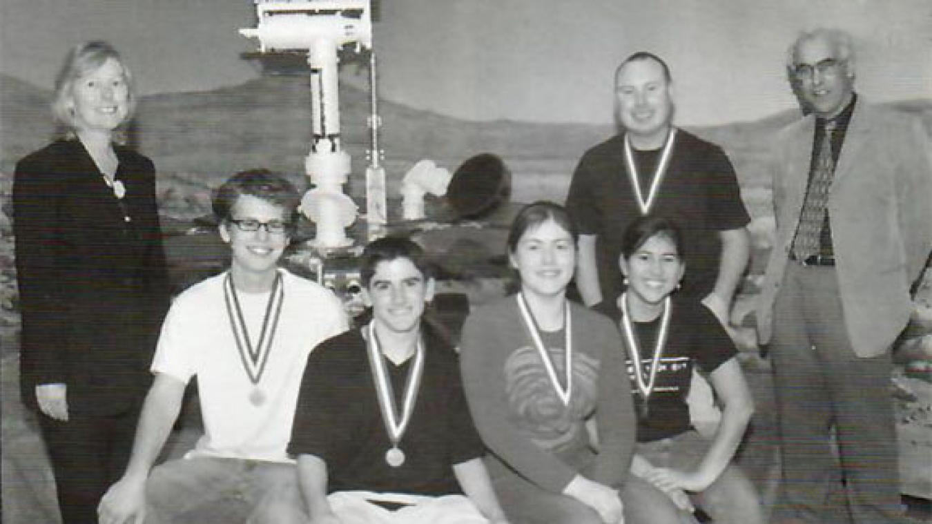 Seated from left, the Santa Monica High School 2004 National Science Bowl team: Rem Koning, Matthew Gilbert-Hamerling, Donna Ivry, and Emily Martinez.