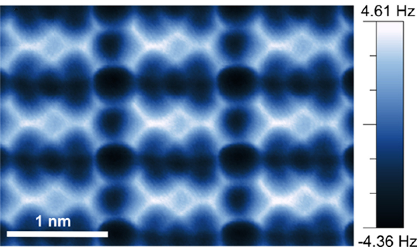 When graphene is supported by an electrical insulator, negatively charged molecules are attracted to each other and form islands. The microscopy image shows one such island. Theory predicted that as the island unexpectedly forms.
