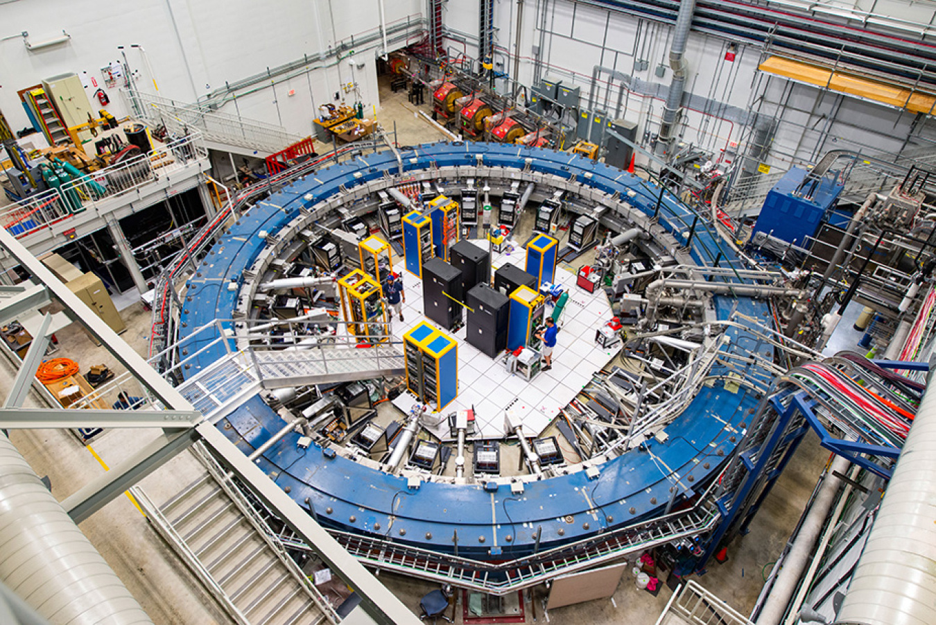 The Muon g-2 storage ring resides at the Fermi National Accelerator Laboratory.