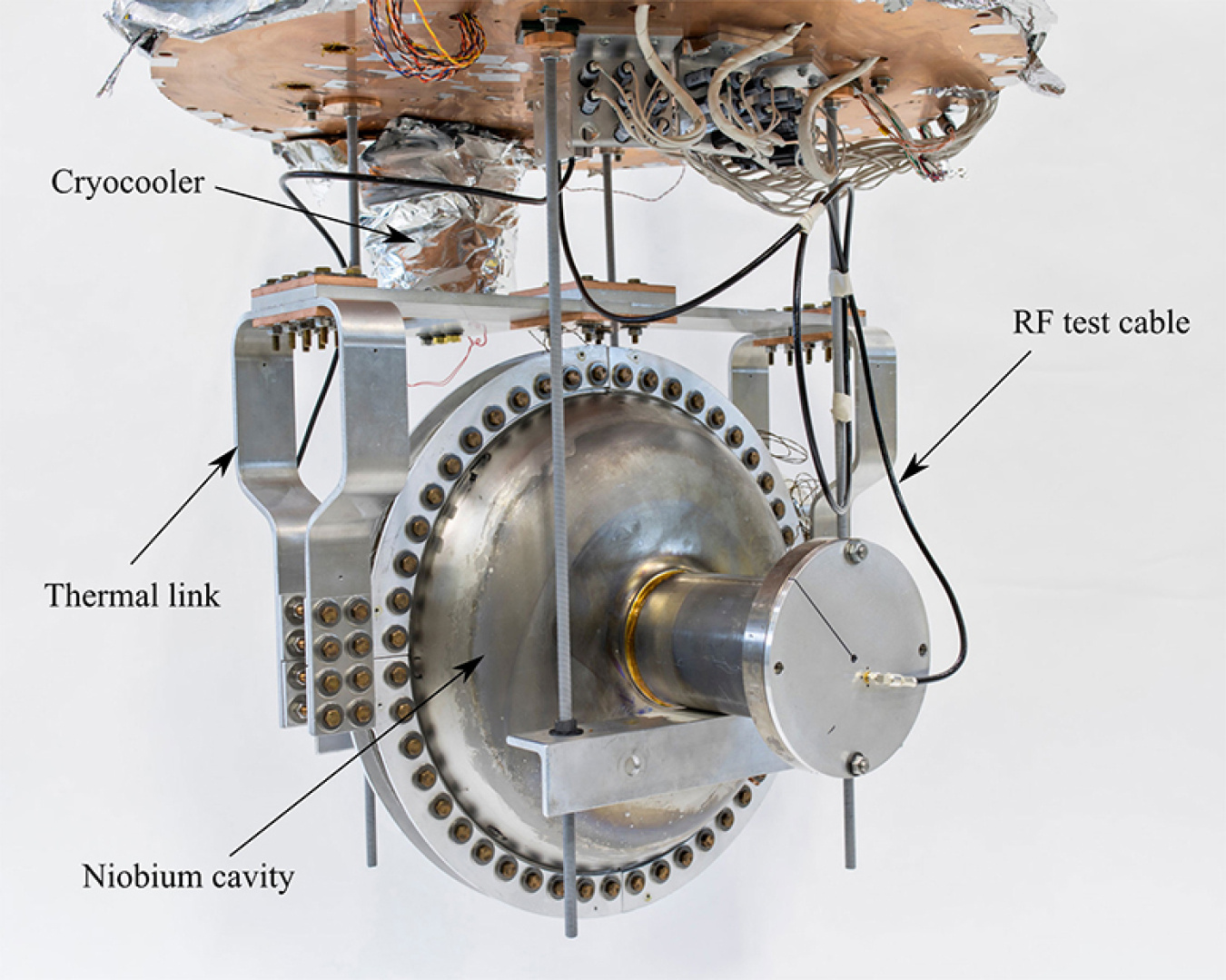 A superconducting radio-frequency (RF) accelerator cavity is mounted and connected to a cryocooler, cooling the cavity without the use of liquid helium. This new device could make it easier to produce high-average-power electron beams for industrial applications.