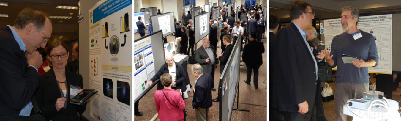 Overhead view of a group of people browsing displays.