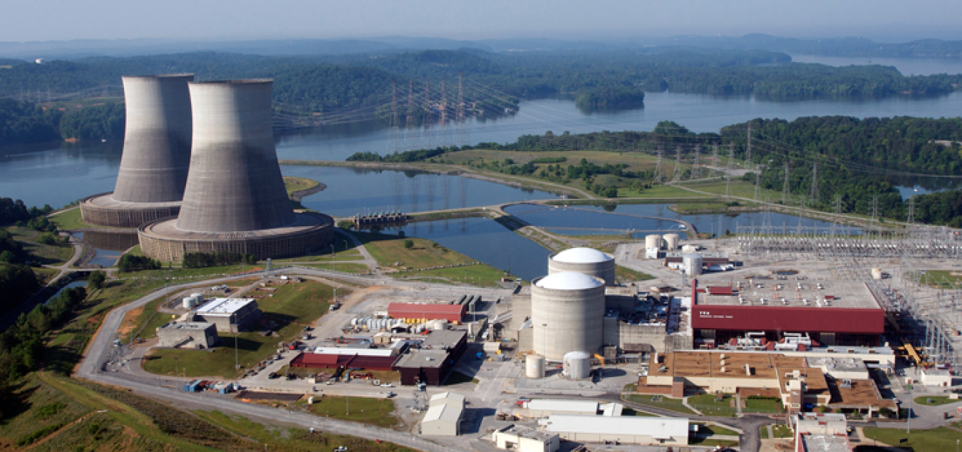 Aerial view of a nuclear power plant.