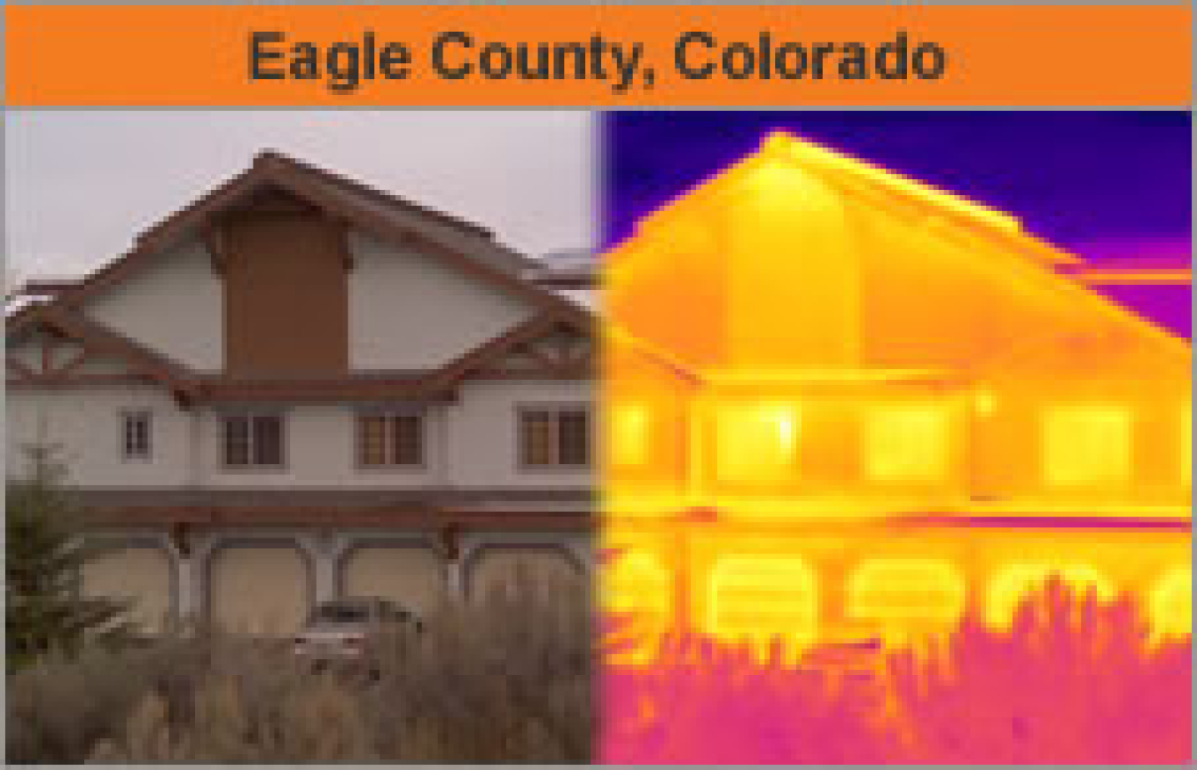 Home photo side by side with an infrared image of the home, with the words "Eagle County, Colorado."