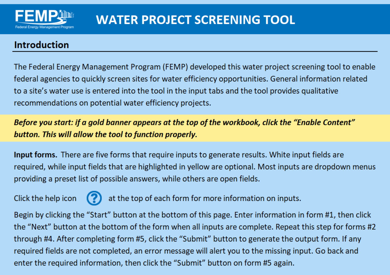Screenshot of Water Project Screening Tool.