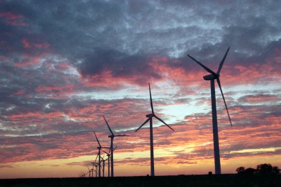 wind turbine blades at sunset 
