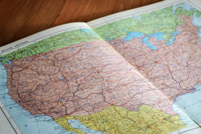 an open road map of North America.