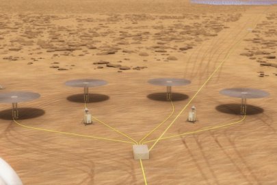 A conceptual drawing of four Kilopower reactors on Mars’ surface.