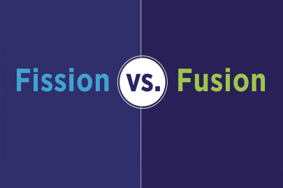 graphic of words that say fission vs fusion